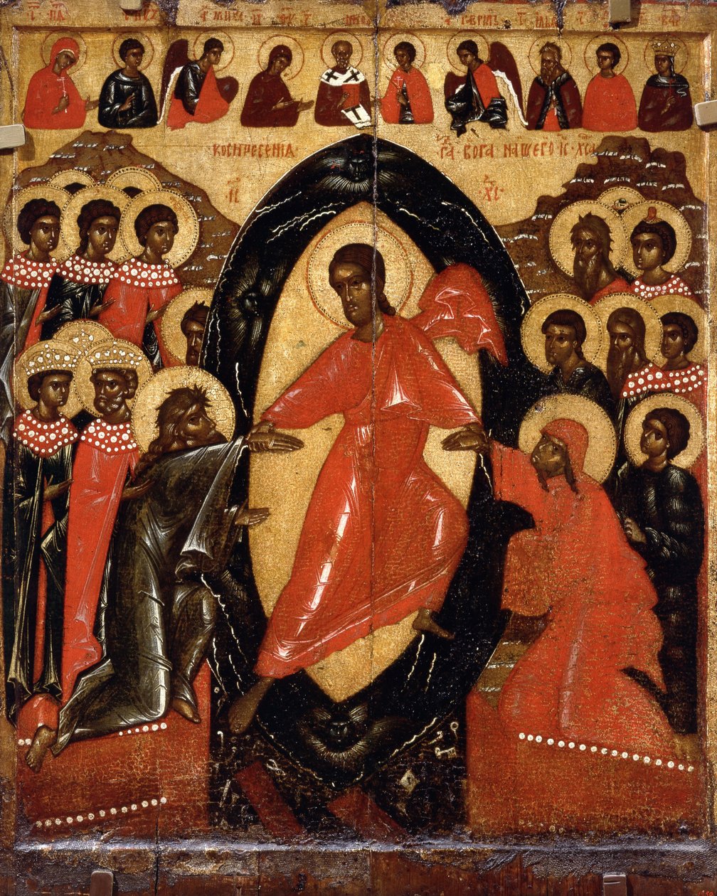 A pokol alászállása Deesisszel és kiválasztott szentekkel, 14. század vége. alkotó: Anonymous Russian icon painter