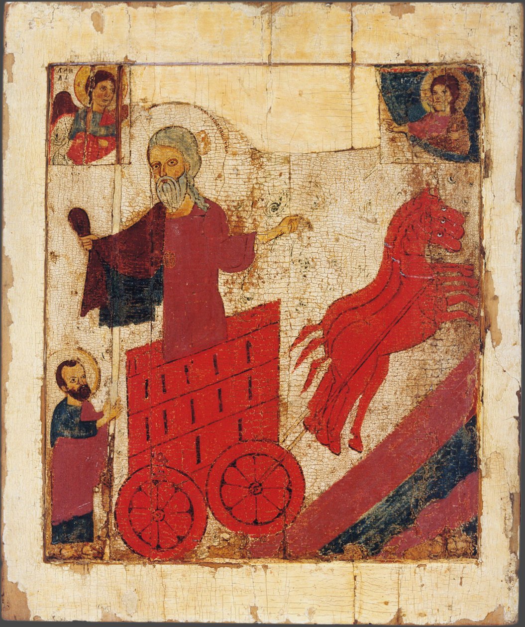 Illés próféta és a tüzes szekér, 13. század alkotó: Anonymous Russian icon painter