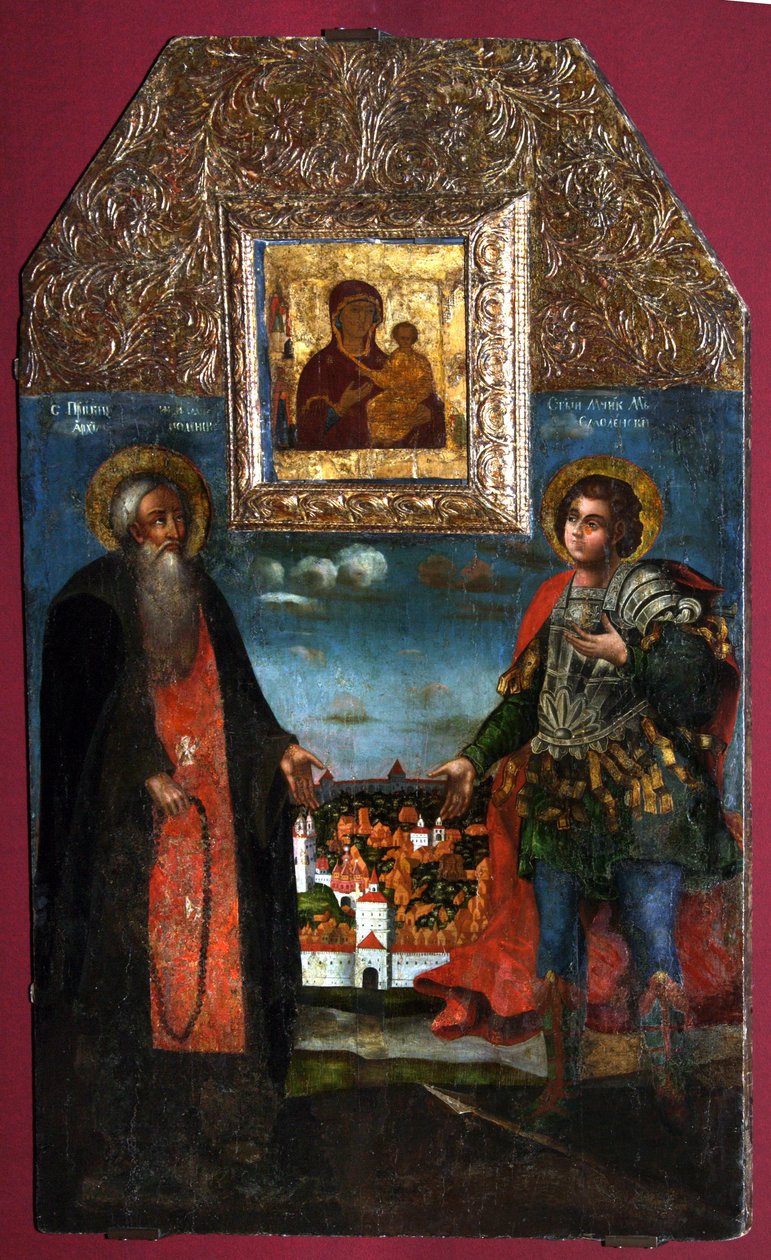 A szmolenszki szűz Hodegetria szmolenszki Szent Ábrahámmal és szmolenszki Mercuriusszal, 1722 alkotó: Anonymous Russian icon painter