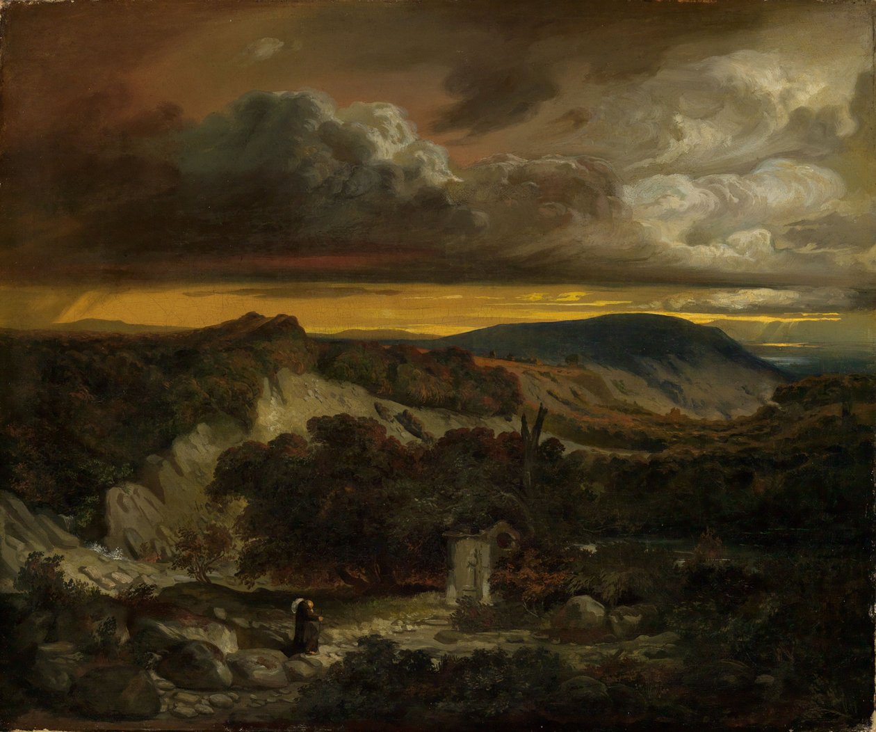 Esti tájkép hazatérő remetével alkotó: Anselm Feuerbach
