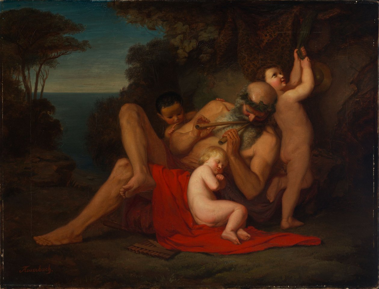 Szilénosz alvó Bacchus fiúval alkotó: Anselm Feuerbach