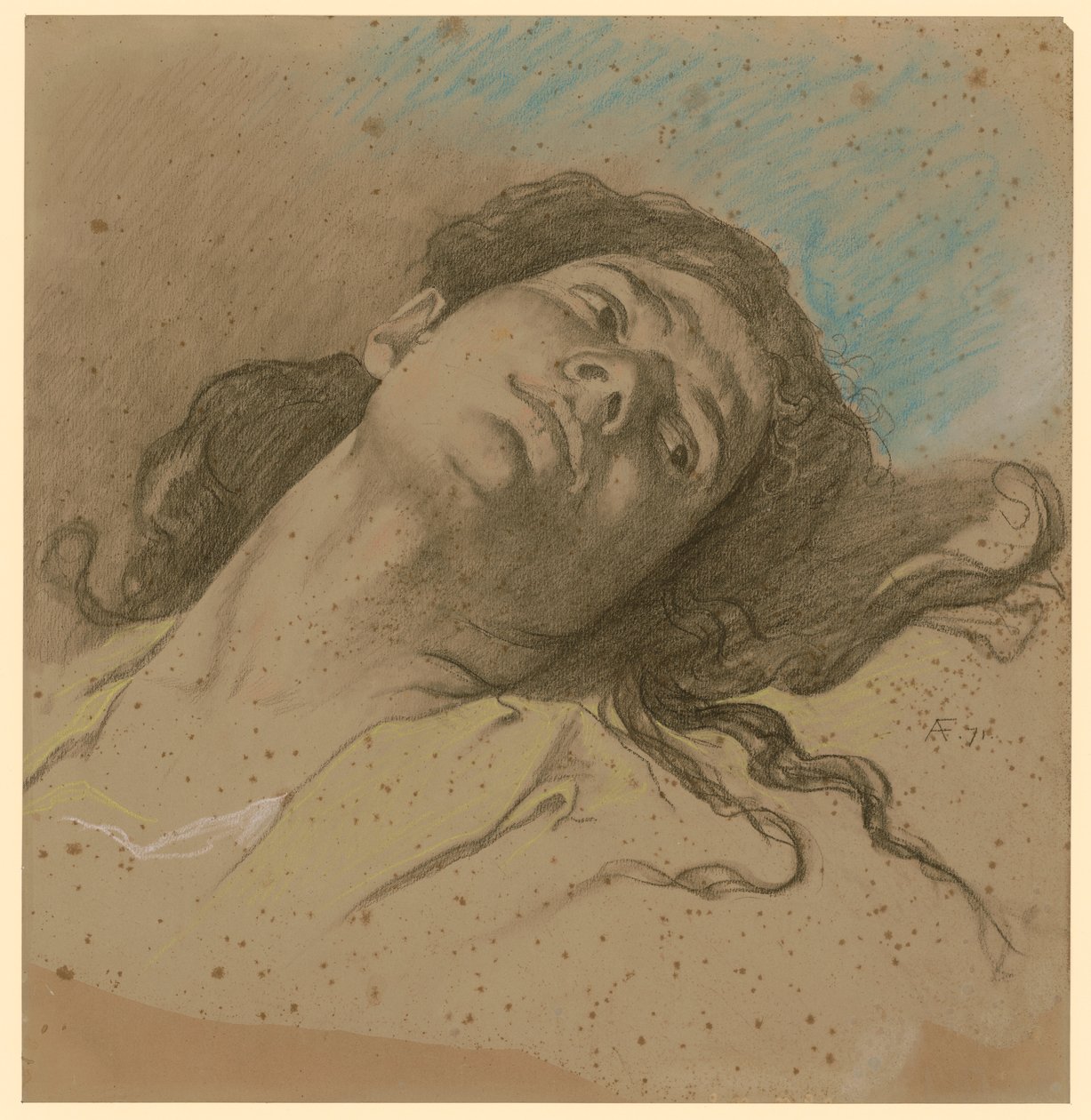 Női fej tanulmány, hátrahajolva, kibontott hajjal alkotó: Anselm Feuerbach