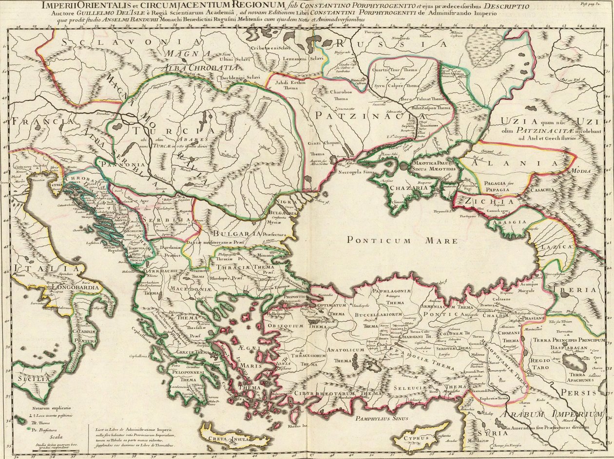A Kelet-Római Birodalom és a szomszédos régiók térképe VII. Konstantin Porphyrogennetos és elődei idején (azaz a 8-9. Század) alkotó: Anselmo Maria Banduri