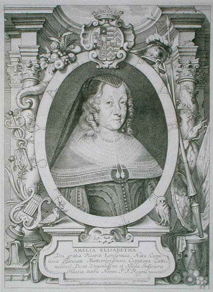 Amalie Elisabeth of Hanau-Muntzenberg (1602-51) a „Portraits des Hommes Illustres” című művéből, Petrus de Iode metszete, 1706-ban megjelent (metszet) alkotó: Anselmus van (after) Hulle
