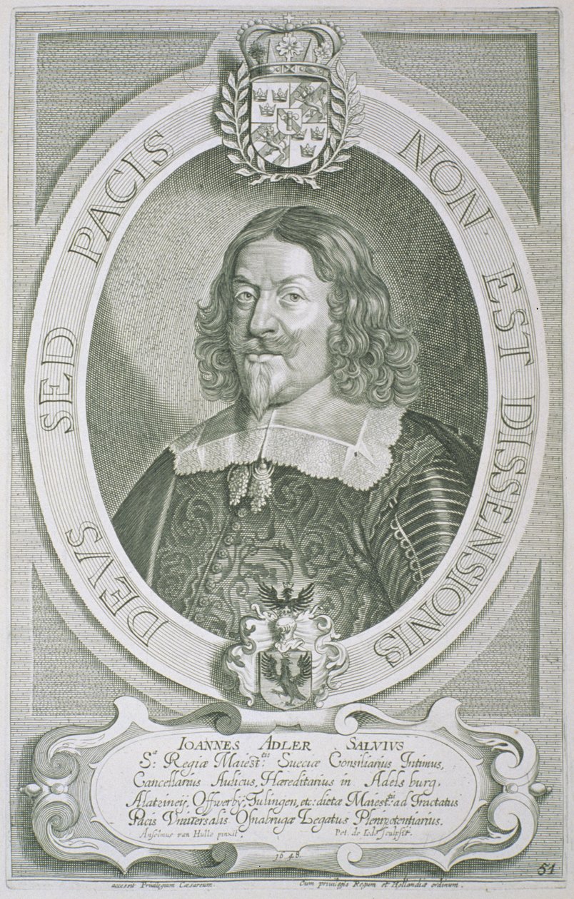 Johann Adler Salvius (1590-1652) a „Kitűnő férfiak portréiból”, Petrus de Iode metszete, 1706-ban megjelent alkotó: Anselmus van Hulle