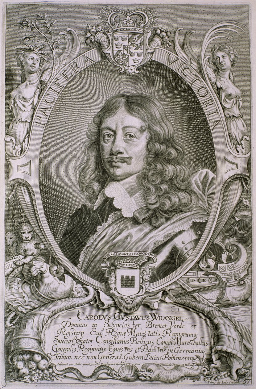 Karl Gustav Wrangel (1603-73) a Petrus de Iode által metszett „Arcképes férfiak portréiból”, 1706-ban megjelent alkotó: Anselmus van Hulle