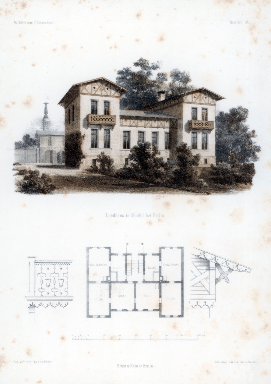 Tervezés egy vidéki házhoz Moabitban, Berlin közelében, Németországban, c1850. alkotó: Anst von W Loeillot