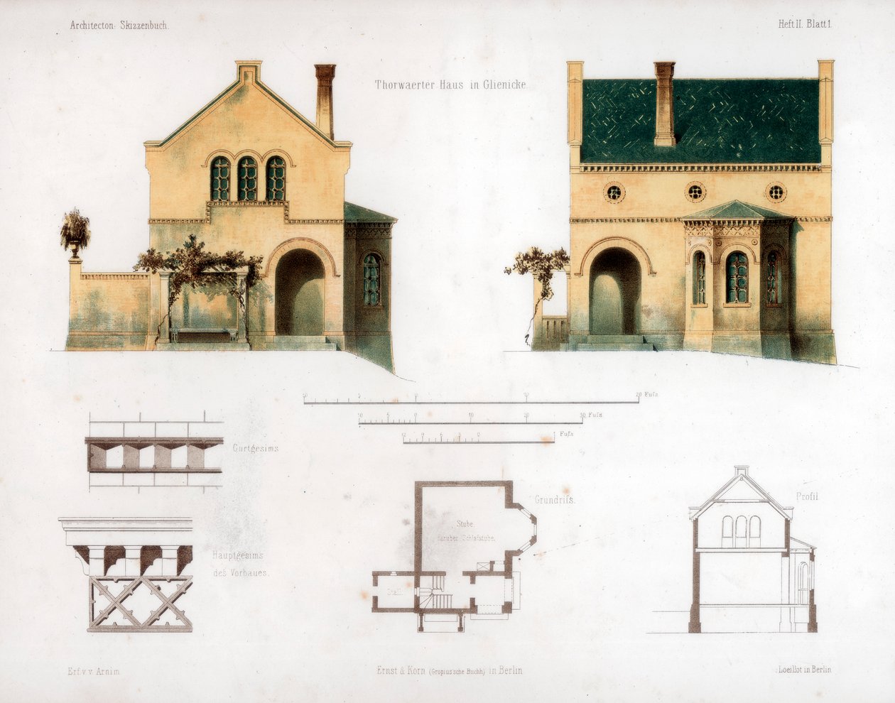 Tervezés egy házhoz Glienicke-ben, Németországban, c1850. alkotó: Anst von W Loeillot