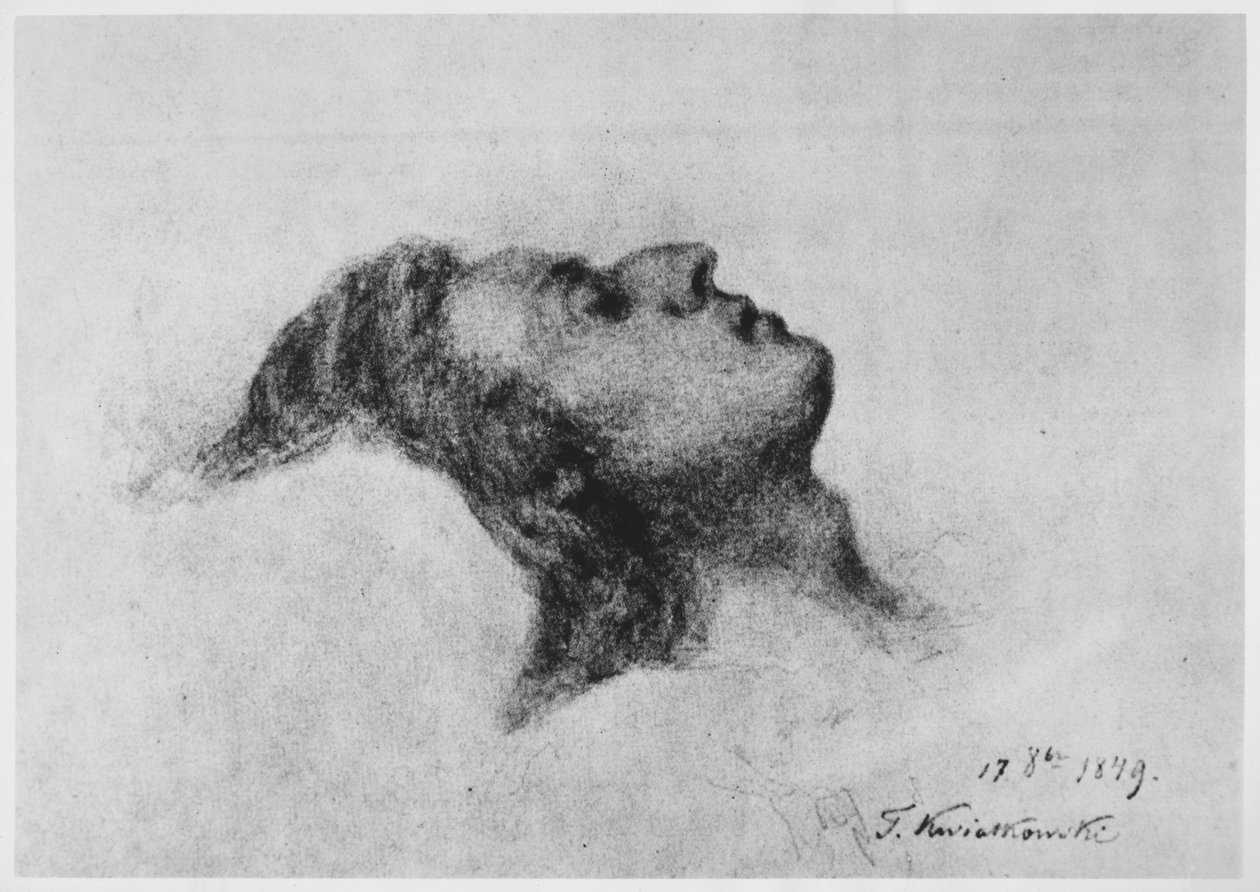 Frederic Chopin a halálos ágyán, 1849. október 17-én alkotó: Antar Teofil Kwiatowski
