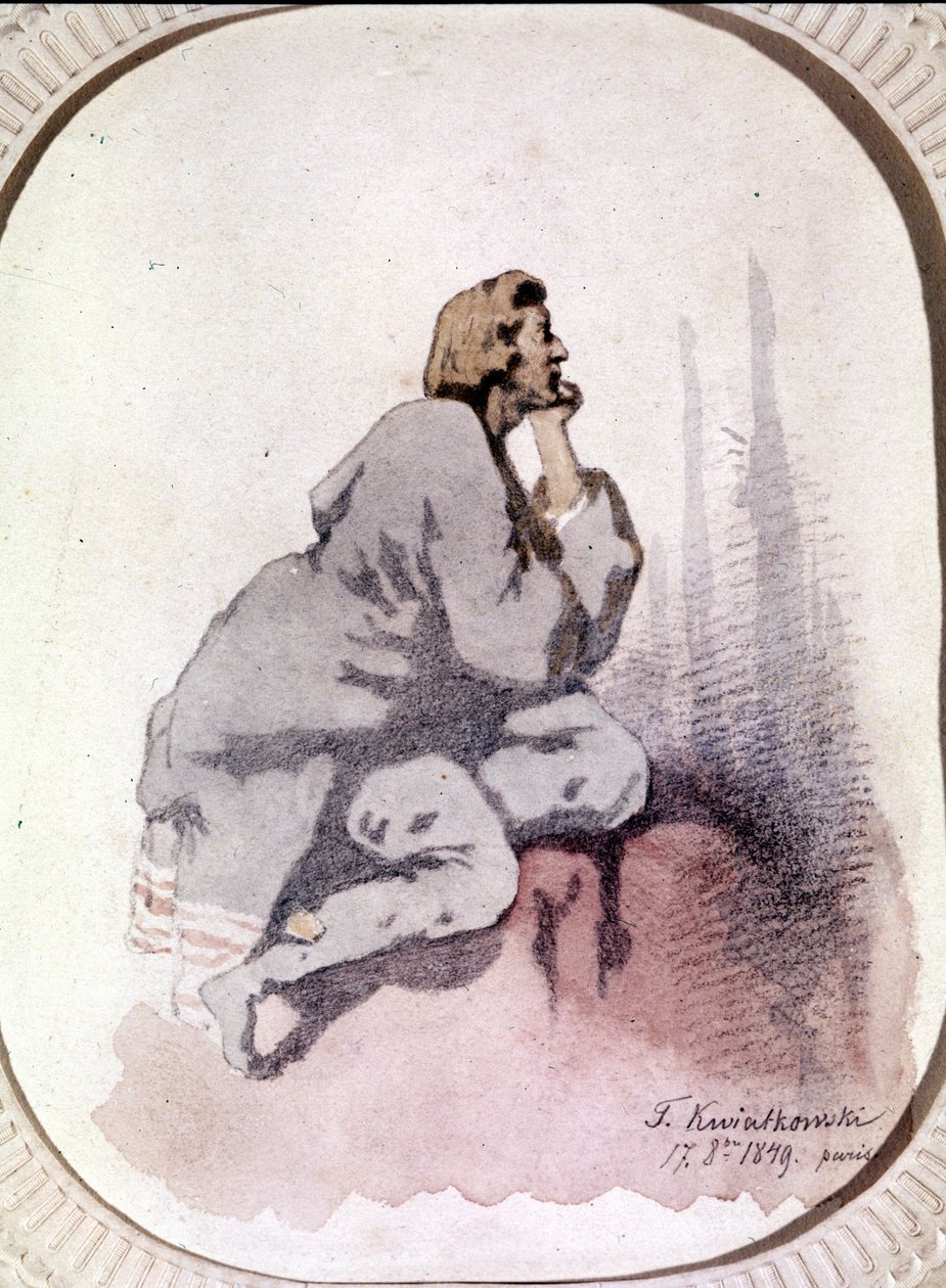 Frederic Chopin (1810-1849) lengyel zeneszerző portréja. Kwiatkowski akvarellje. alkotó: Antar Teofil Kwiatowski