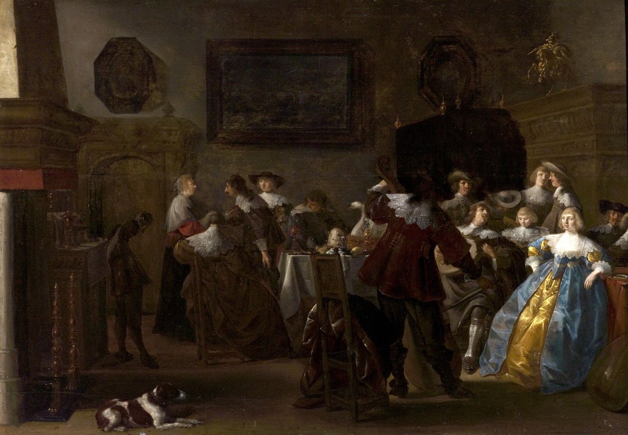 Vidám társaság (belső tér lovasokkal és hölgyekkel), 1630-as évek alkotó: Anthonie Palamedesz