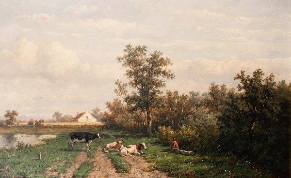 holland táj (panel) alkotó: Anthonie Jacobus van Wyngaerdt