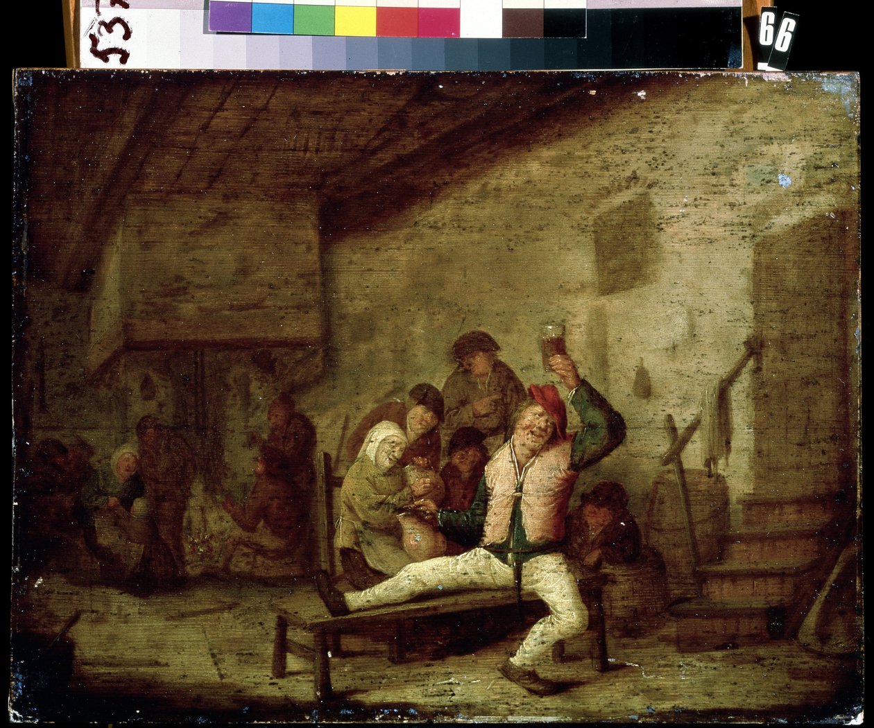 Egy kocsmában (A kocsmában). Anthony Victorijns (?-1655) festménye. Olaj, fa alkotó: Anthonie Victorijns