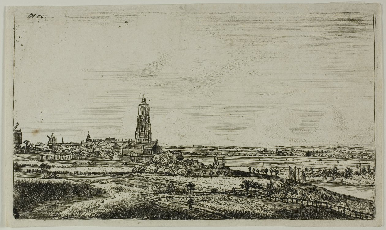 Kilátás egy holland városra (Rhenan) alkotó: Anthonie Waterloo