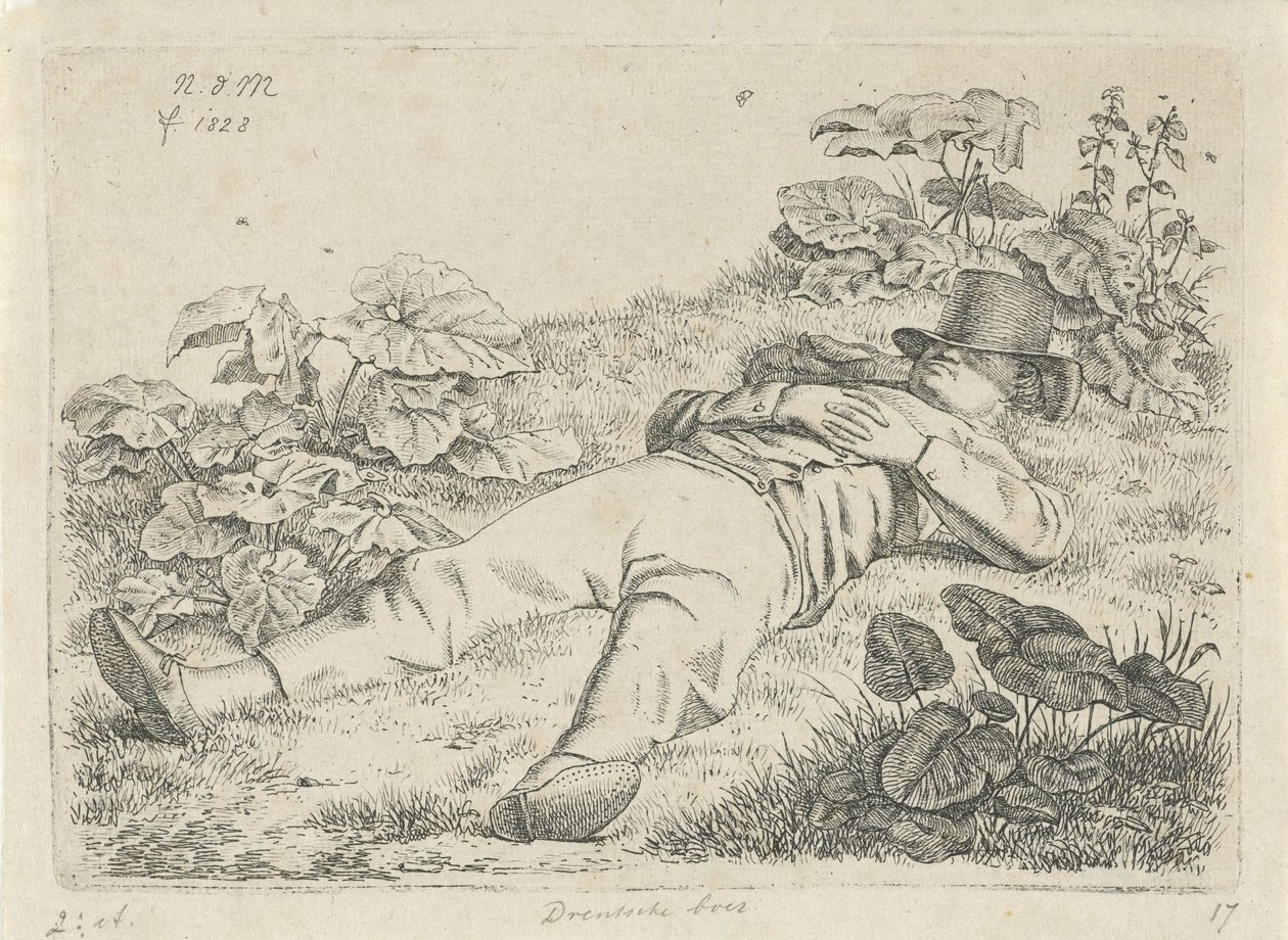 Fekvő ember a fűben Drentsche farmer (cím a tárgyon) alkotó: Anthonie Willem Hendrik Nolthenius de Man