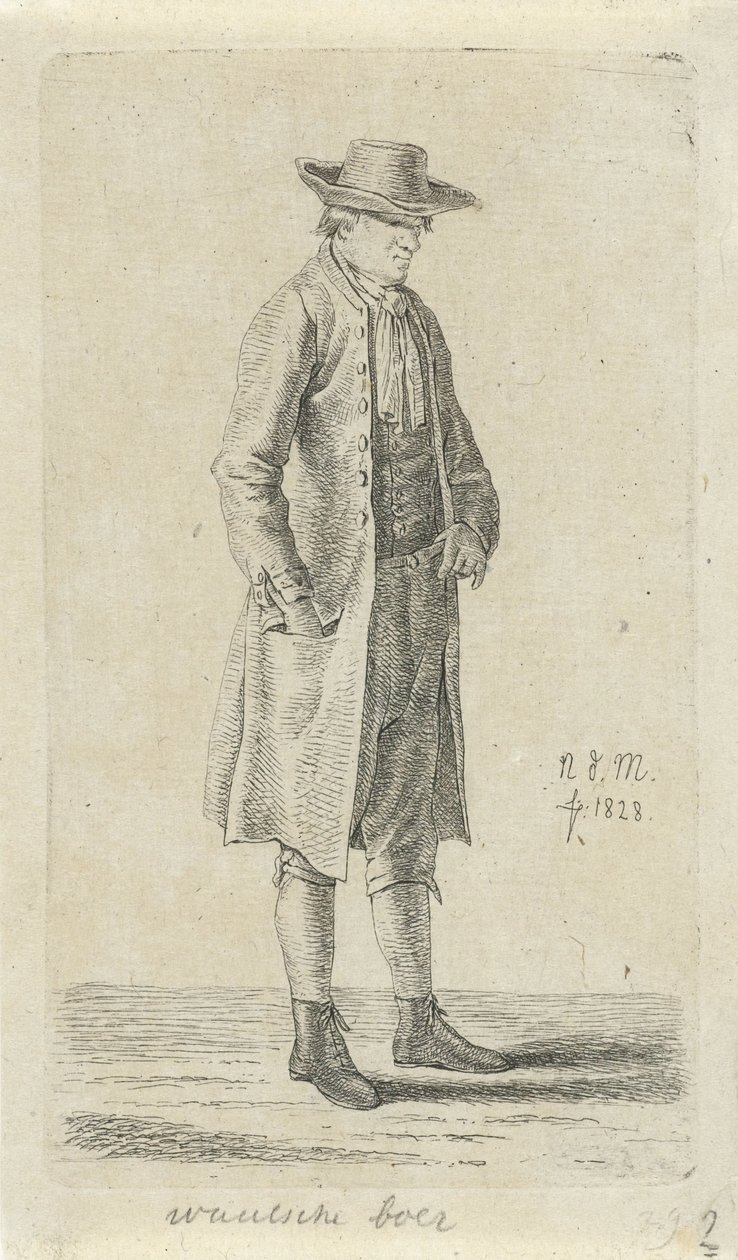 Férfi kezével a kabátja zsebében Vallon farmer (cím a tárgyon) 12 tanulmányfigura (sorozat címe) alkotó: Anthonie Willem Hendrik Nolthenius de Man