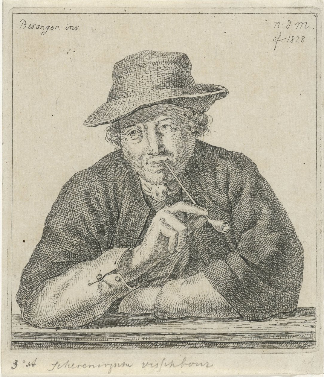 dohányzó ember Schevingsche haltenyésztő (cím a tárgyon) alkotó: Anthonie Willem Hendrik Nolthenius de Man
