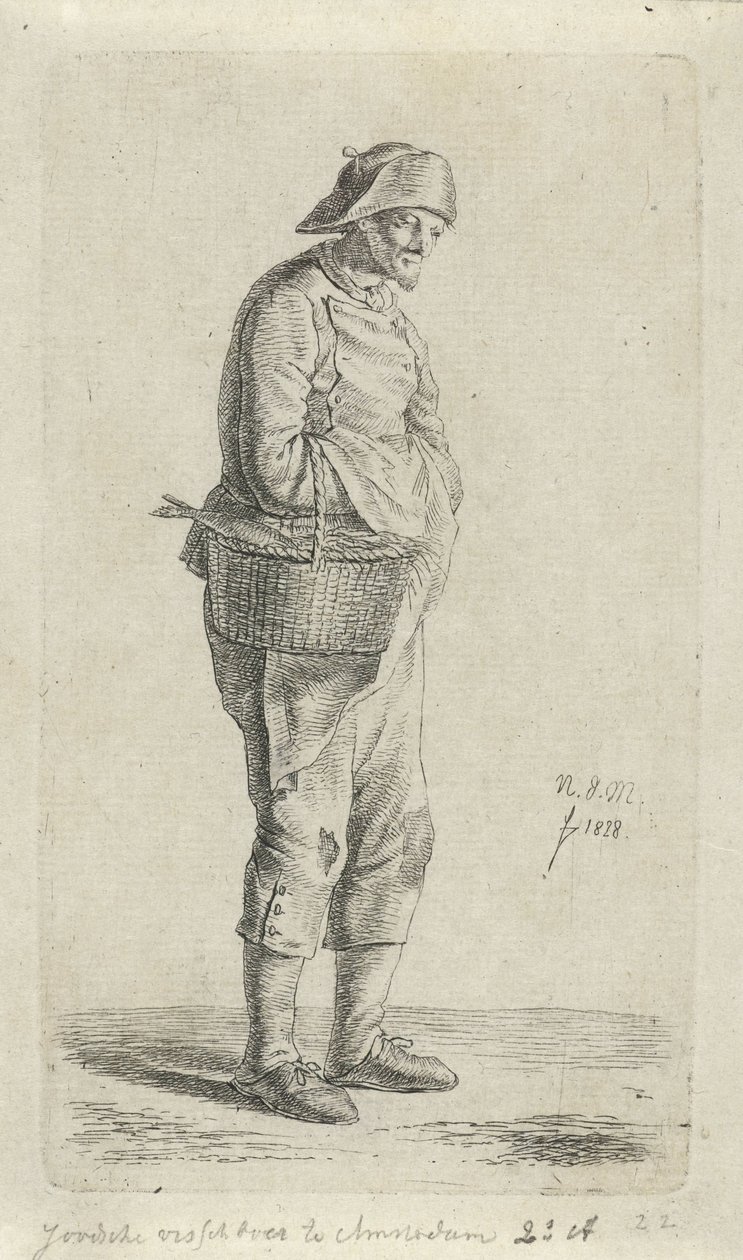 halárus Zsidó halkereskedő Amszterdamban (cím a tárgyon) 12 tanulmányfigura (sorozat címe) alkotó: Anthonie Willem Hendrik Nolthenius de Man