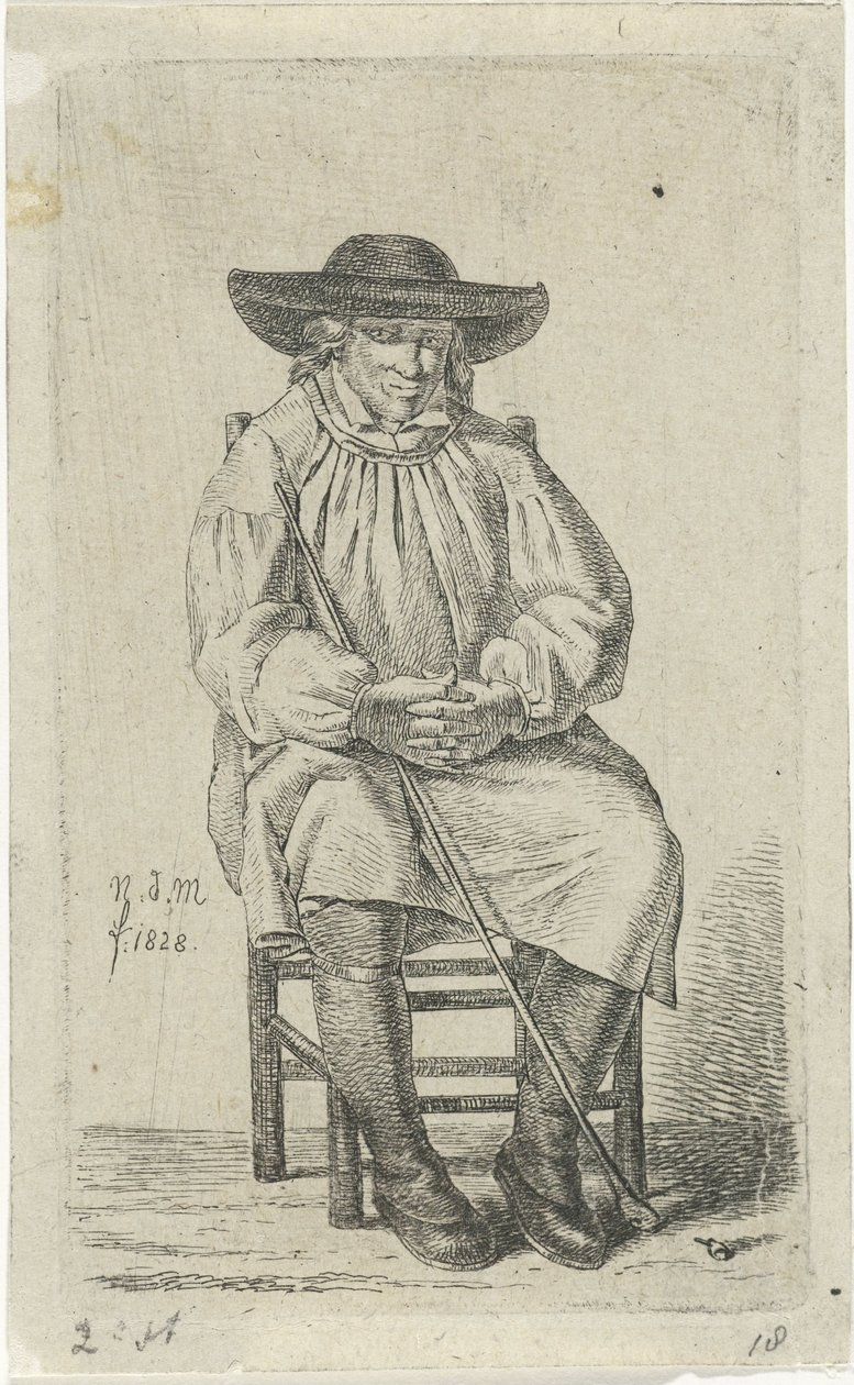 Ülő ember bottal 12 tanulmányfigura (sorozat címe) alkotó: Anthonie Willem Hendrik Nolthenius de Man