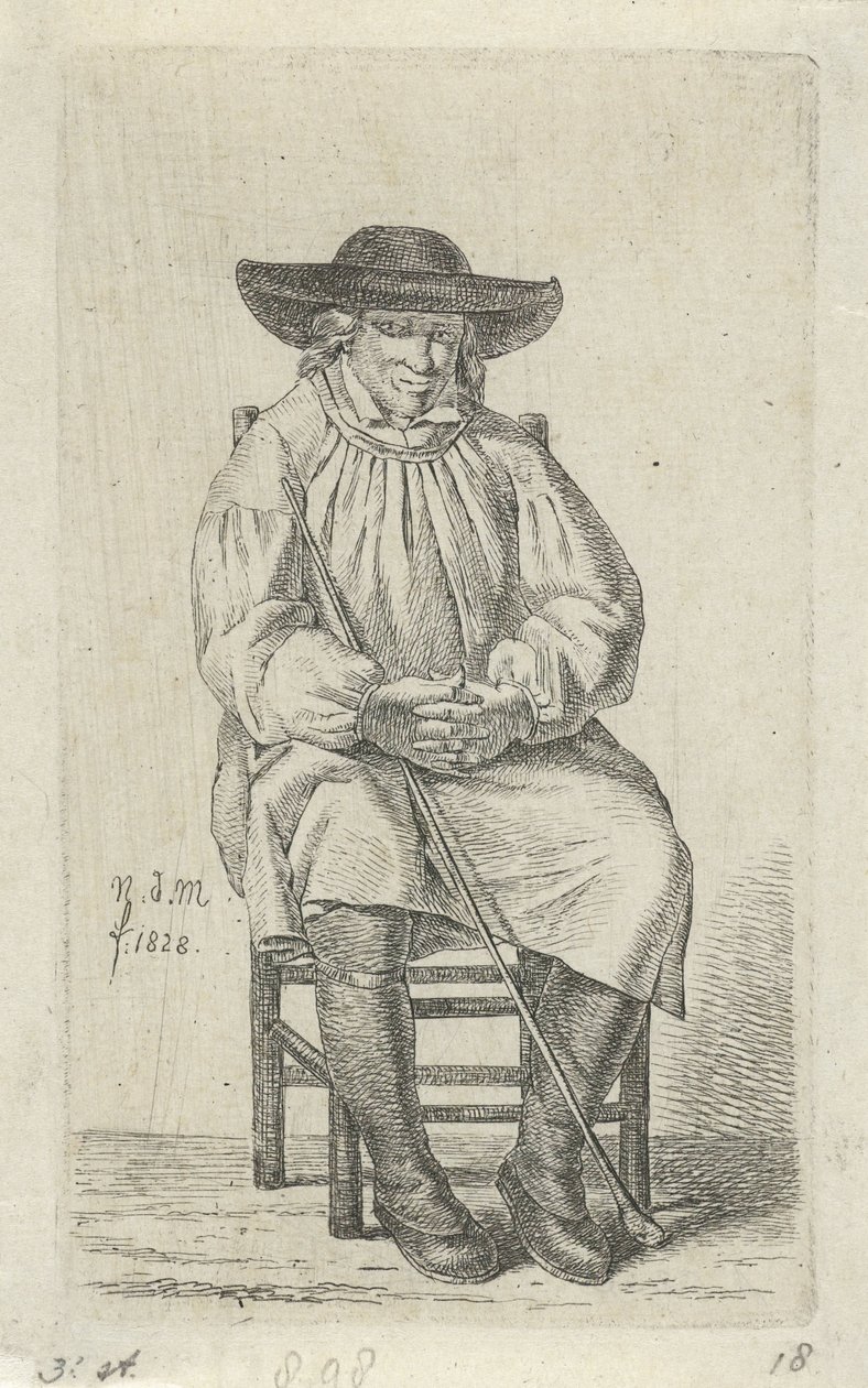 Ülő ember bottal 12 tanulmányfigura (sorozat címe) alkotó: Anthonie Willem Hendrik Nolthenius de Man