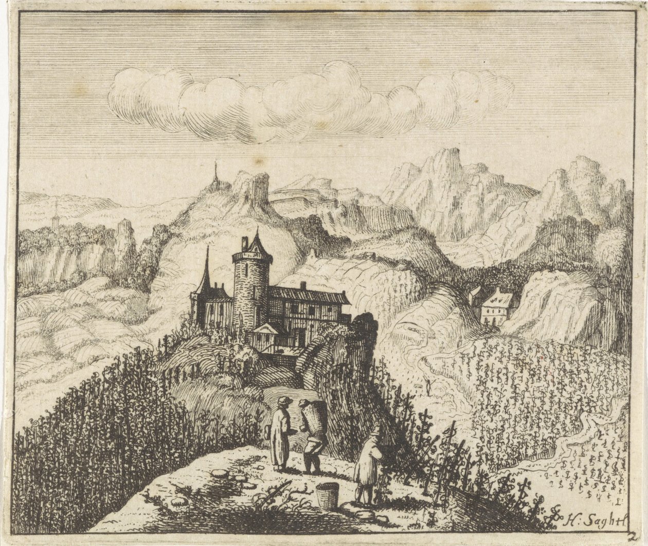 Hegyvidéki táj szőlőszedőkkel alkotó: Anthonie de Winter (attributed to)