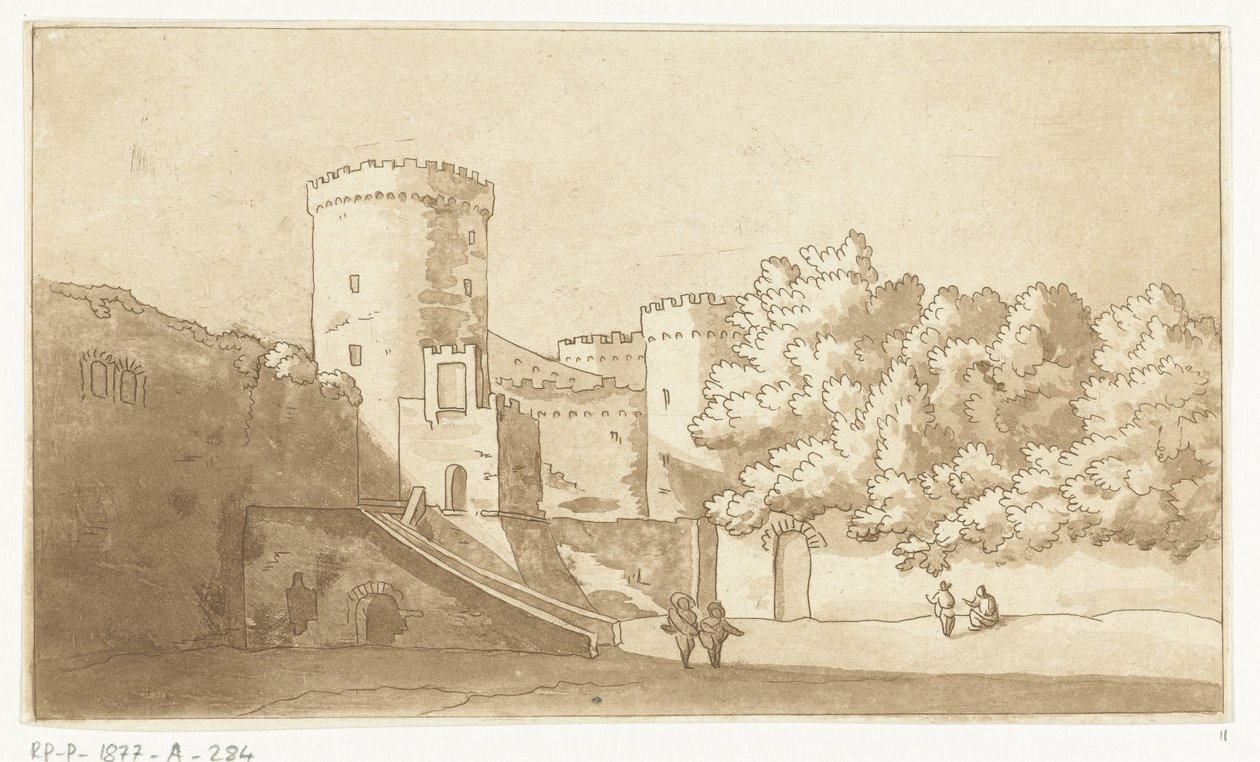 Egy erőd fala tornyokkal Castel Gandolfo alkotó: Anthonie van den Bos