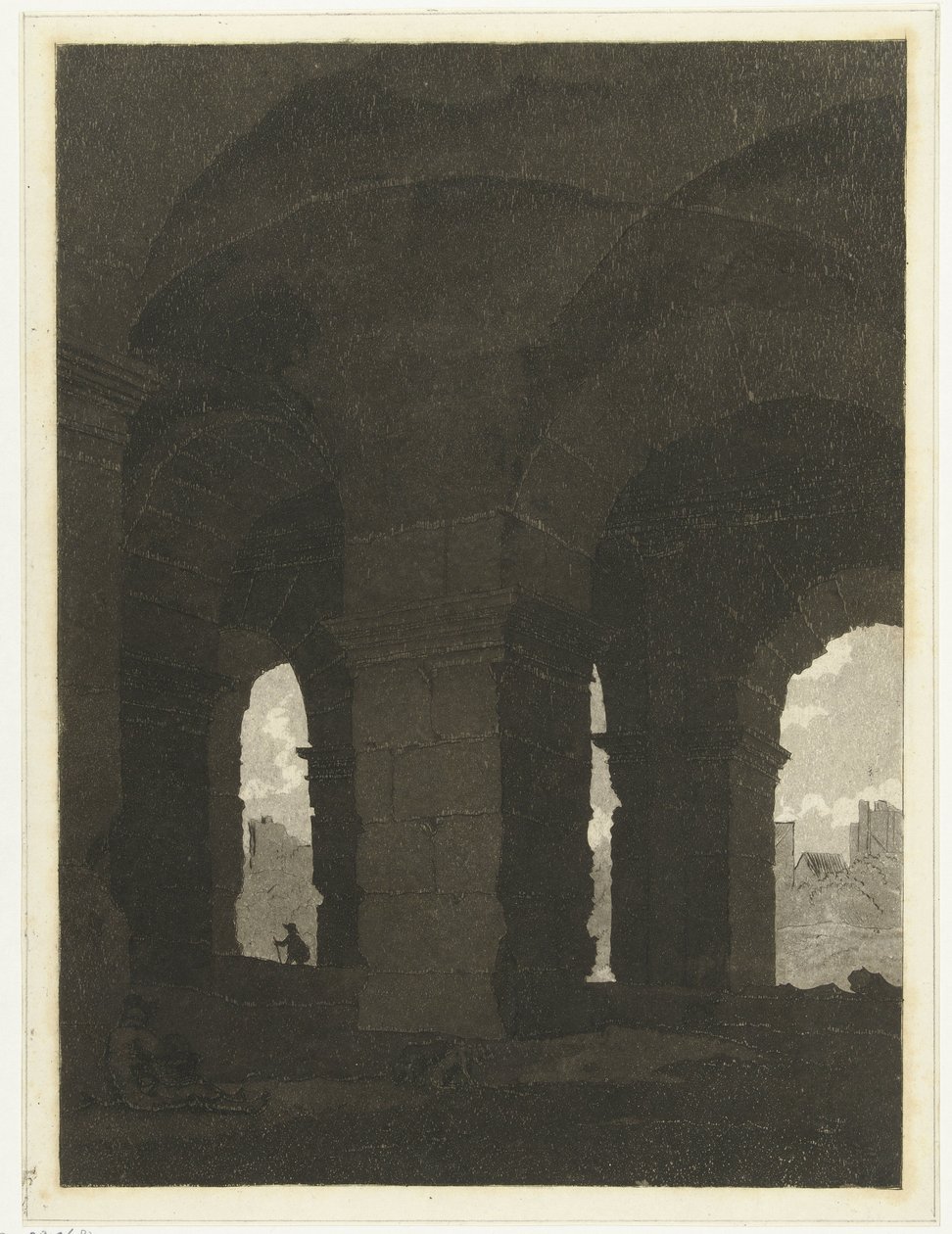 A Colosseum boltívei alatt alkotó: Anthonie van den Bos