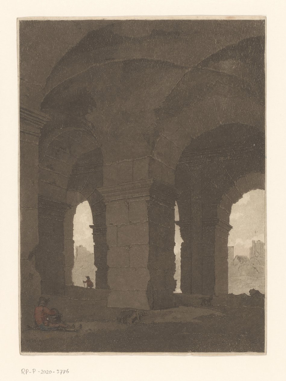 A Colosseum boltívei alatt alkotó: Anthonie van den Bos