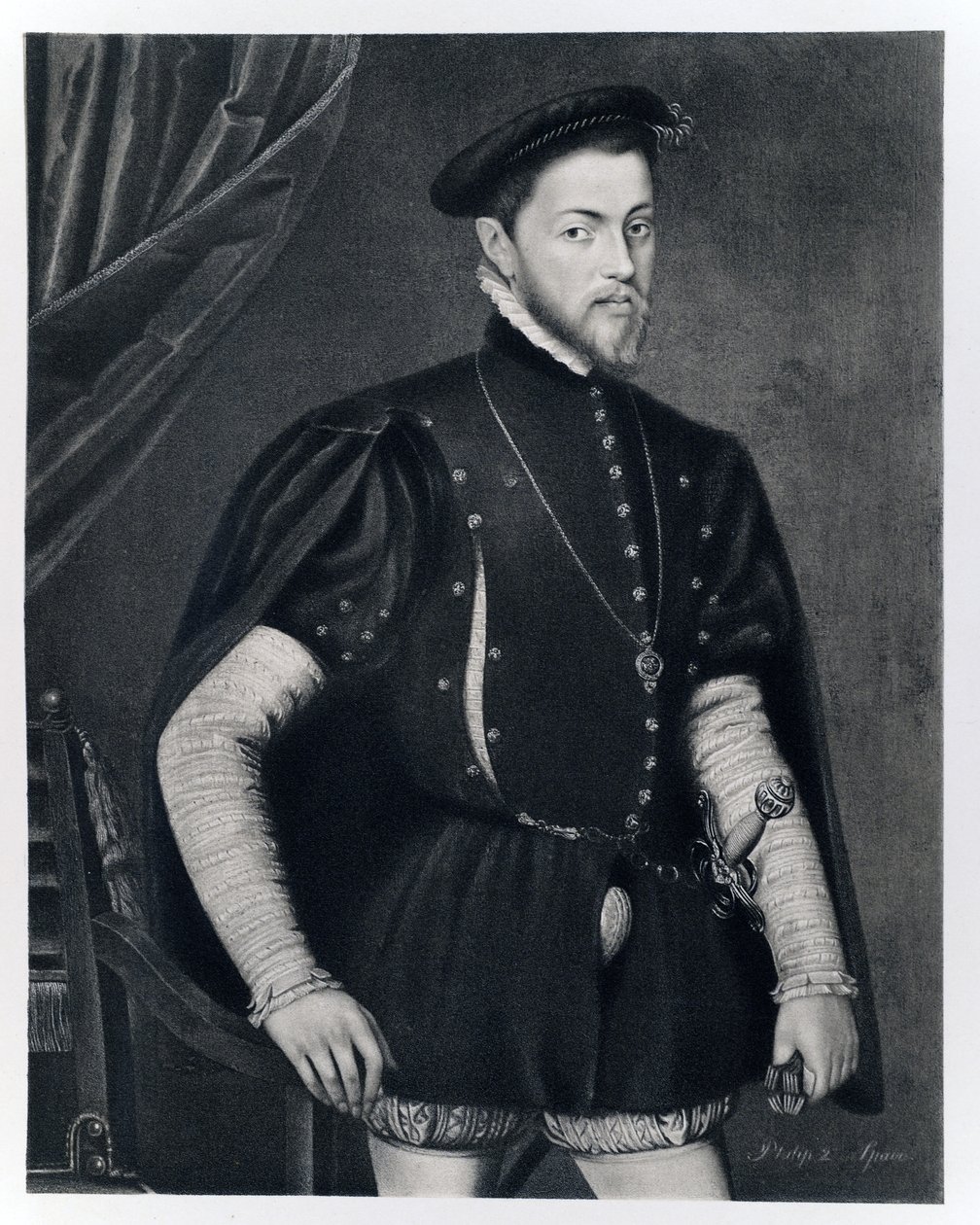 II. Fülöp spanyol, (1527-1598) az „I. és VI. Jakabból”, a Manzi Joyant und Co. Paris, 1904. (kollotípia) nyomta alkotó: Anthonis van Dashorst Mor