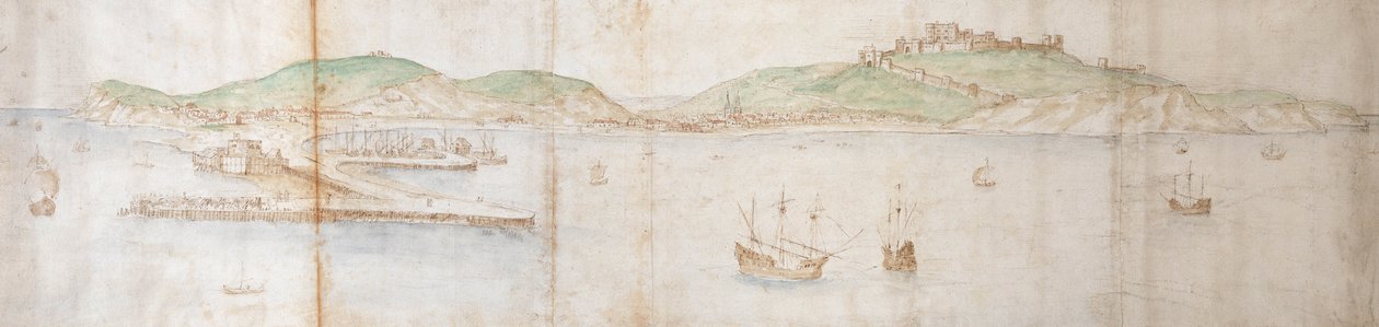 Dover a tenger felől, 16. század (toll és tinta, kréta és kréta, papír) alkotó: Anthonis van den Wyngaerde