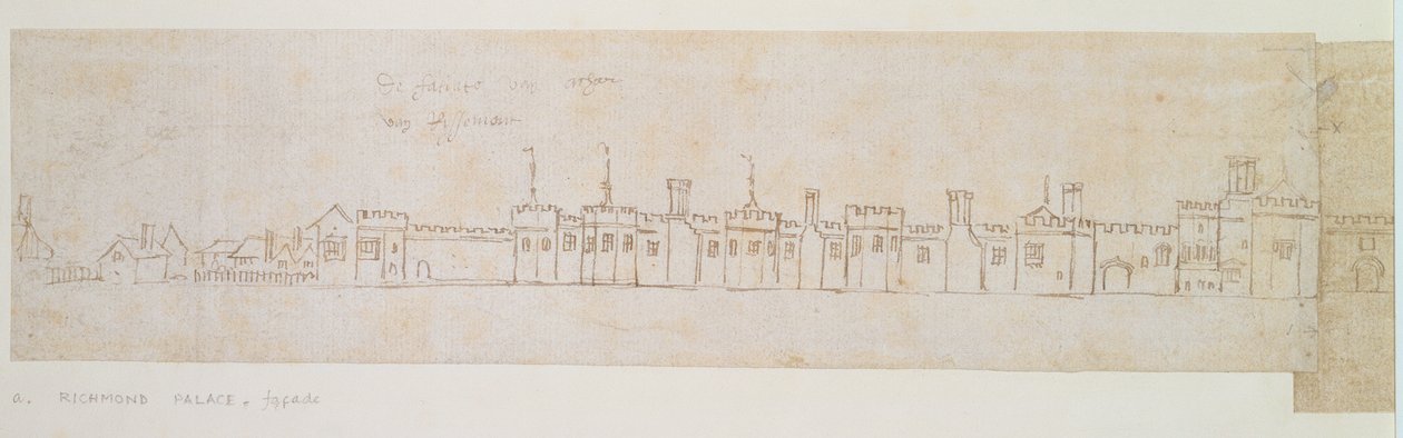 Richmond-palota külső fala, 16. század (toll és tinta papíron) alkotó: Anthonis van den Wyngaerde