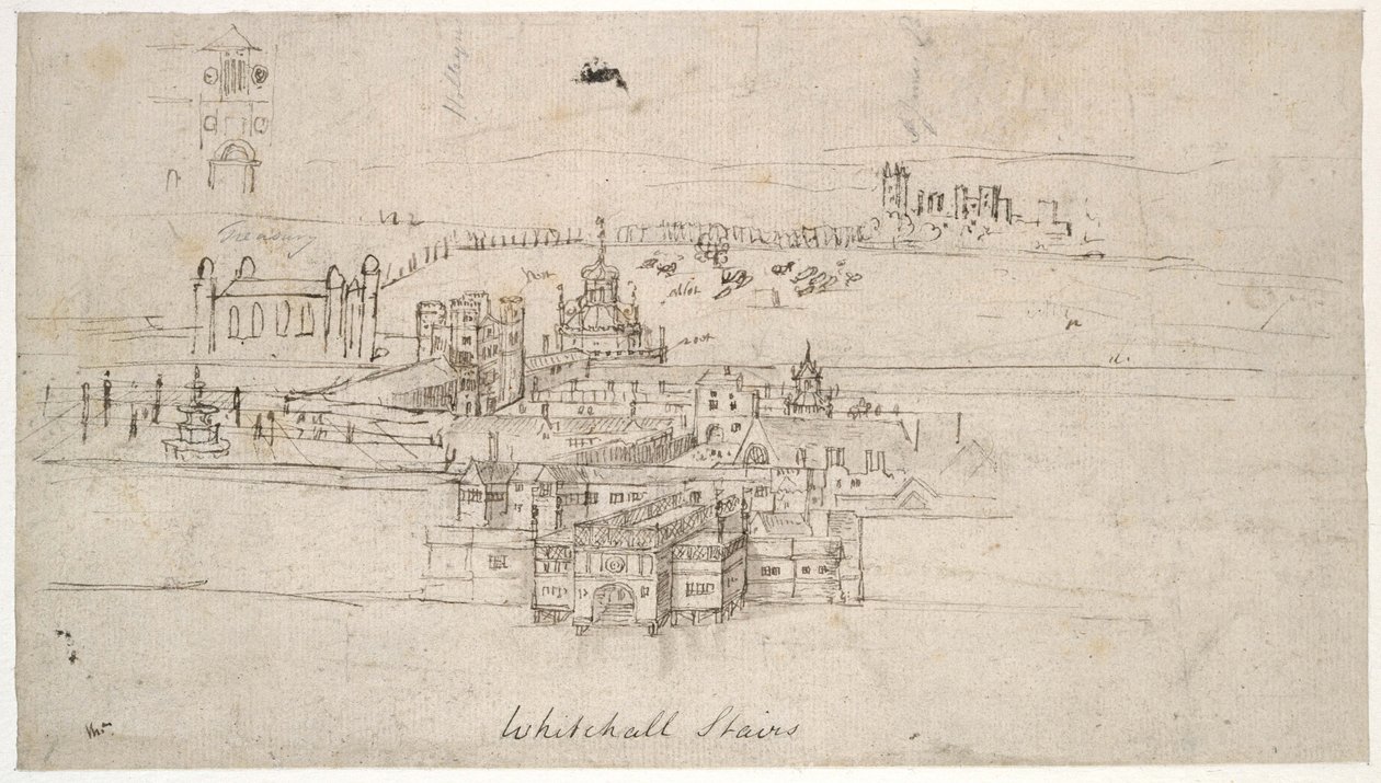 A londoni Tower (toll és barna tinta halvány jelzéseken fekete krétán) alkotó: Anthonis van den Wyngaerde