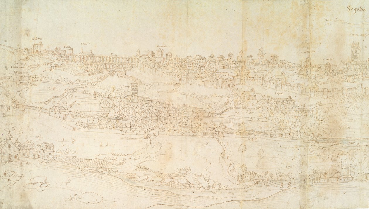Segovia látképe, 16. század (toll és tinta, papír) alkotó: Anthonis van den Wyngaerde