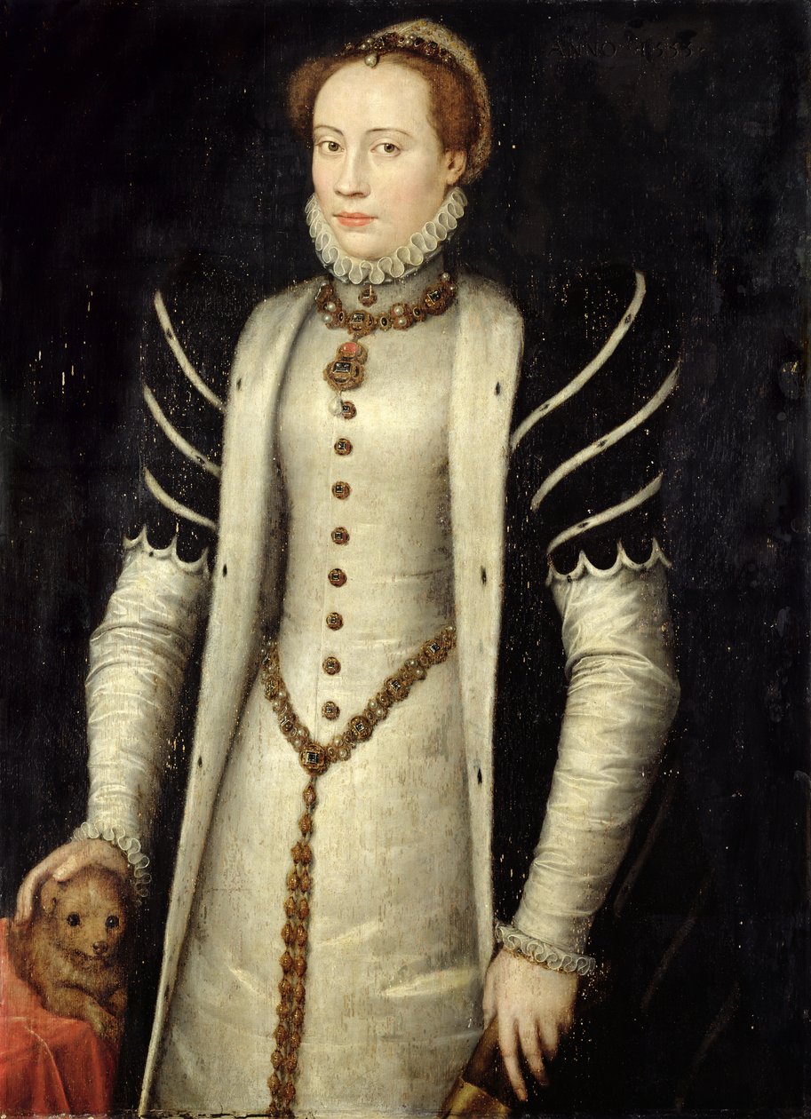 Nemesasszony portréja kiskutyával, 1555 (olaj, tölgyfa tábla) alkotó: Anthonis Mor