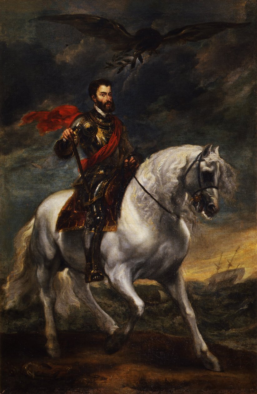 V. Károly császár lovas portréja, Kr. e. 1620 alkotó: Anthony van Dyck