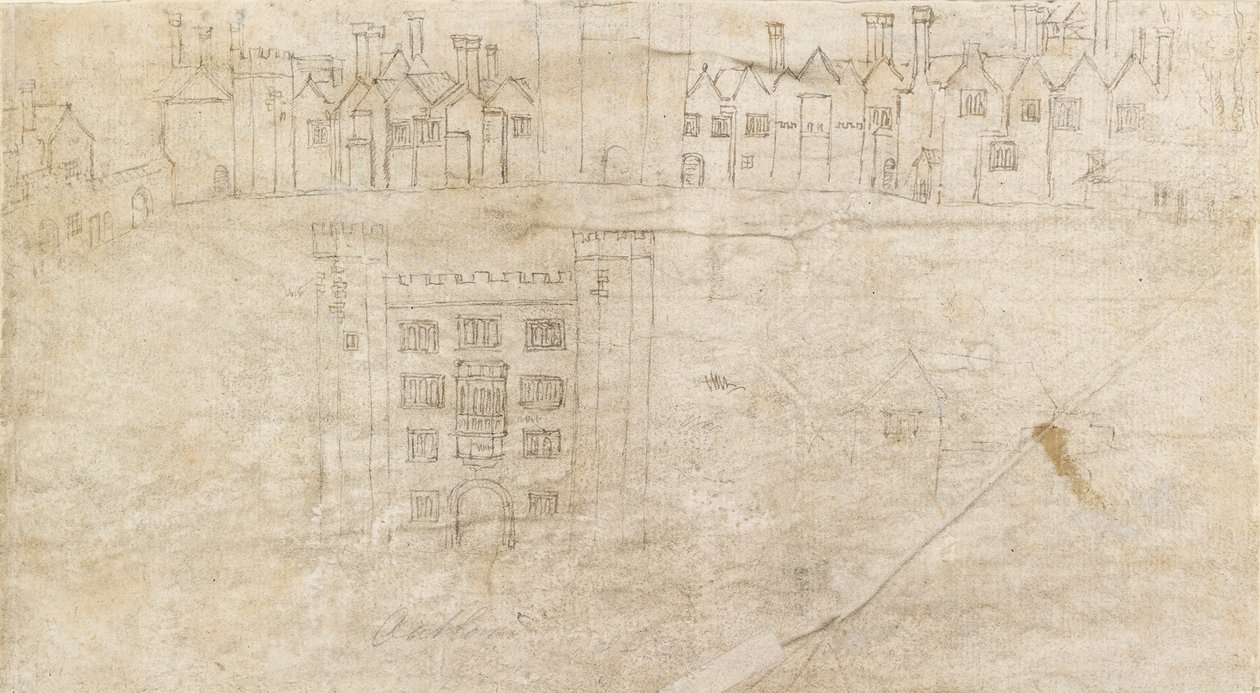 Épületek az Oatlands Palace déli frontja mentén, 1550-es évek alkotó: Anthonis van den Wyngaerde
