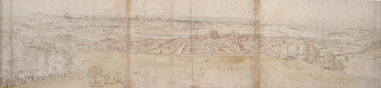 Greenwich Palota és London a Greenwich Hillről (toll és barna tinta és akvarell a fekete kréta jelzésein) alkotó: Anthonis van den Wyngaerde