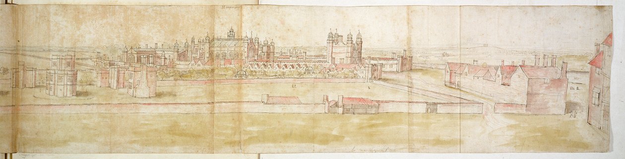Hampton Court palota északról, 1544 körül (toll, tinta és WC papíron) alkotó: Anthonis van den Wyngaerde