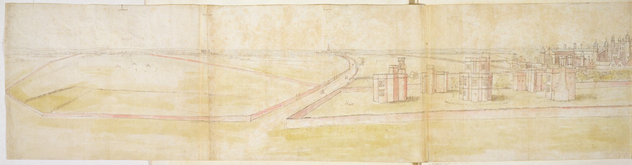 Hampton Court palota északról, 1544 körül (toll, tinta és WC papíron) alkotó: Anthonis van den Wyngaerde