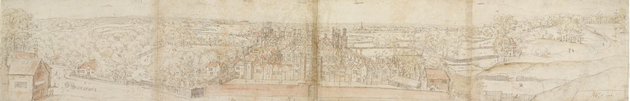 Oatlands palota délről, 1559. Verso: Richmond Palace and Roofs of Oatlands, 1559 alkotó: Anthonis van den Wyngaerde