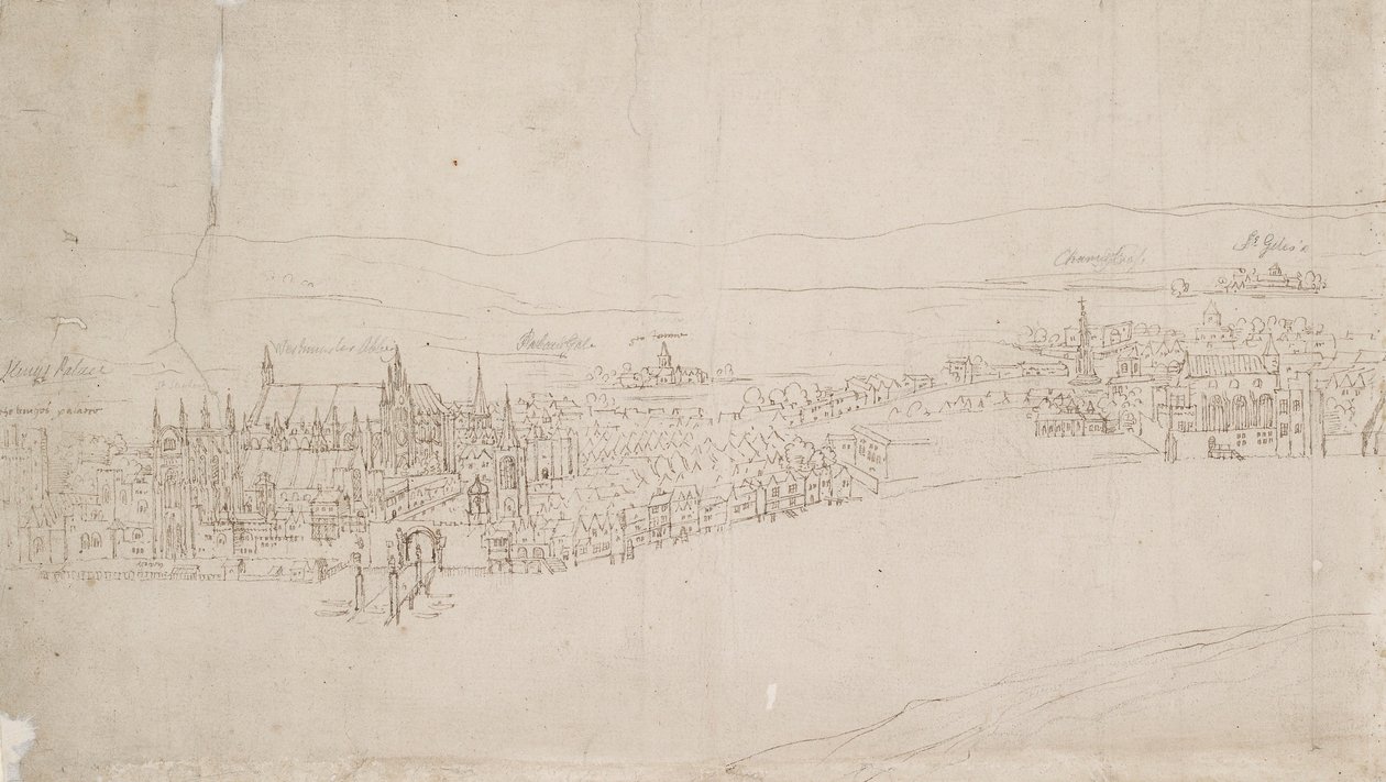 London panorámája Southwarkból nézve: Westminster, 1554 alkotó: Anthonis van den Wyngaerde