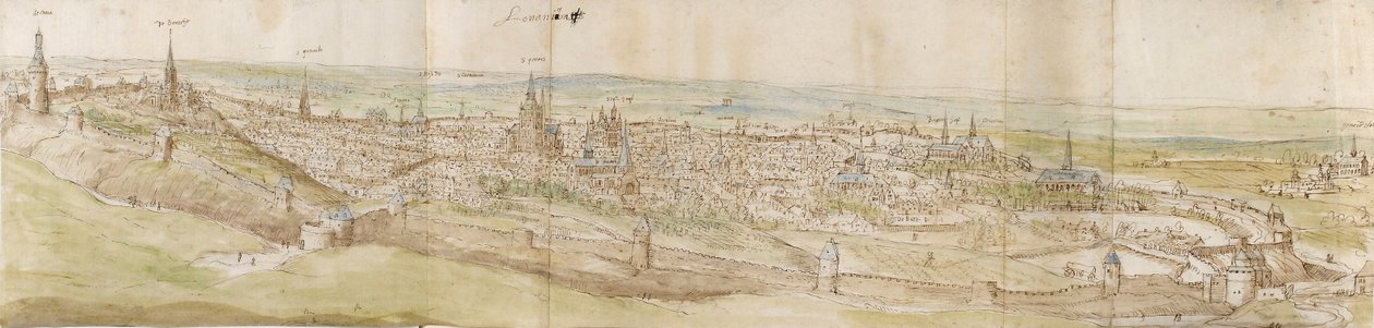 Panorámás kilátás Leuvenre északnyugat felől, 1550-1570 alkotó: Anthonis van den Wyngaerde