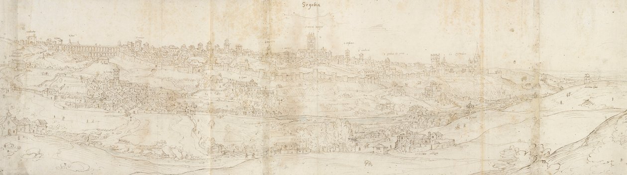 Panorámás kilátás Segoviára keletről, 1560-1570 alkotó: Anthonis van den Wyngaerde