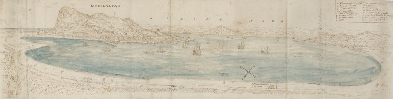 Panorámás kilátás a Gibraltári-öbölre, c1567 alkotó: Anthonis van den Wyngaerde