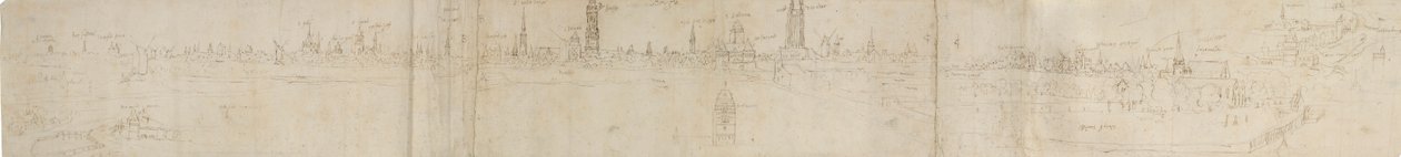 Előzetes vázlat Brugge délnyugati látképéhez, 1558. alkotó: Anthonis van den Wyngaerde