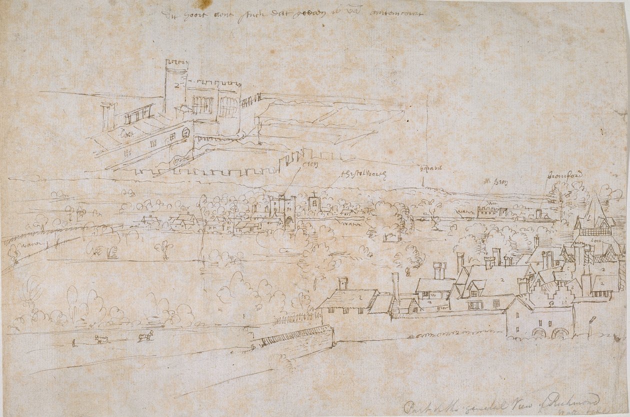Tanulmányok a richmondi Hampton Court palotáiról és a környező vidékről, 1560-as évek. alkotó: Anthonis van den Wyngaerde