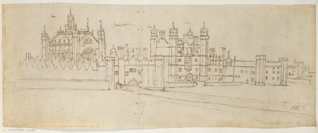A Hampton Court-i kápolna és kapuház, 1544 körül (toll és tinta papíron) alkotó: Anthonis van den Wyngaerde