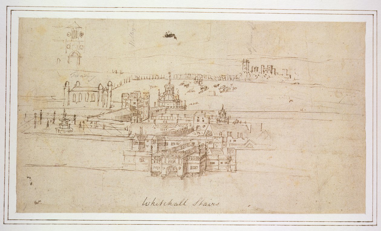 Whitehall lépcsők, 1544 körül (toll és tinta papíron) alkotó: Anthonis van den Wyngaerde
