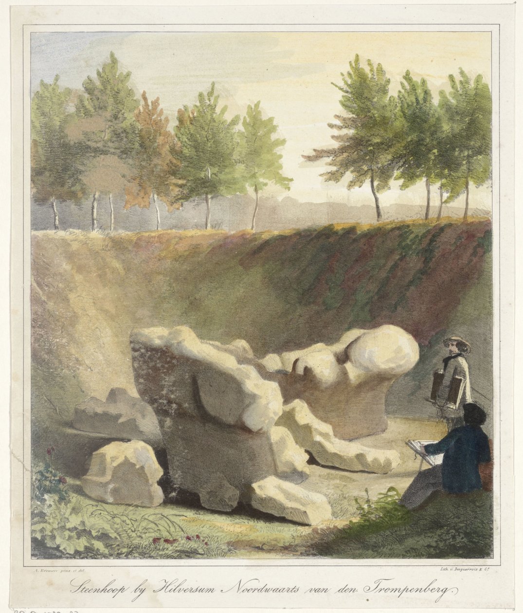 Illusztrátorok egy régészeti ásatáson Cairn Hilversum közelében Northward van den Trompenberg (cím az objektumon) alkotó: Anthonius Brouwer