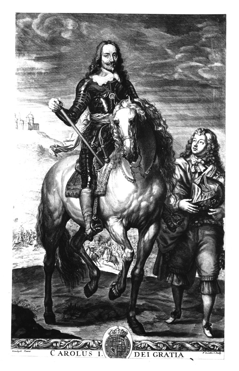 I. Károly (1600-49) lovas portréja, Pierre Lombart (1612-82) metszete alkotó: Anthony van Dyck